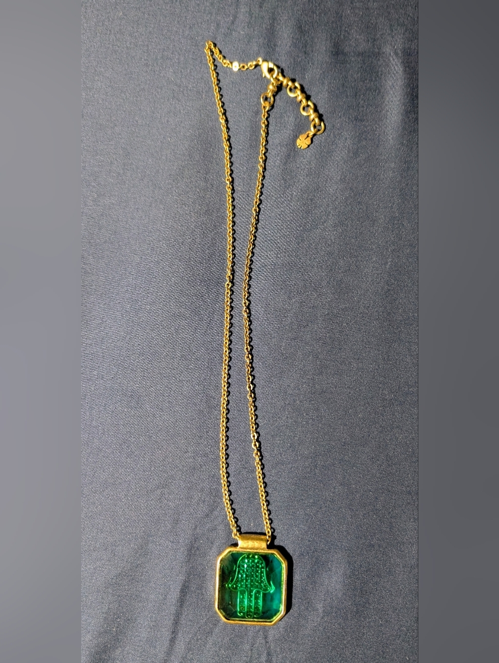 Alex and Ani Gold Tone Necklace with Green Octagon Pendant